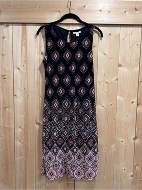 Dana Buchman Small Navy Midi Dress with Geometric Print Business Casual Work